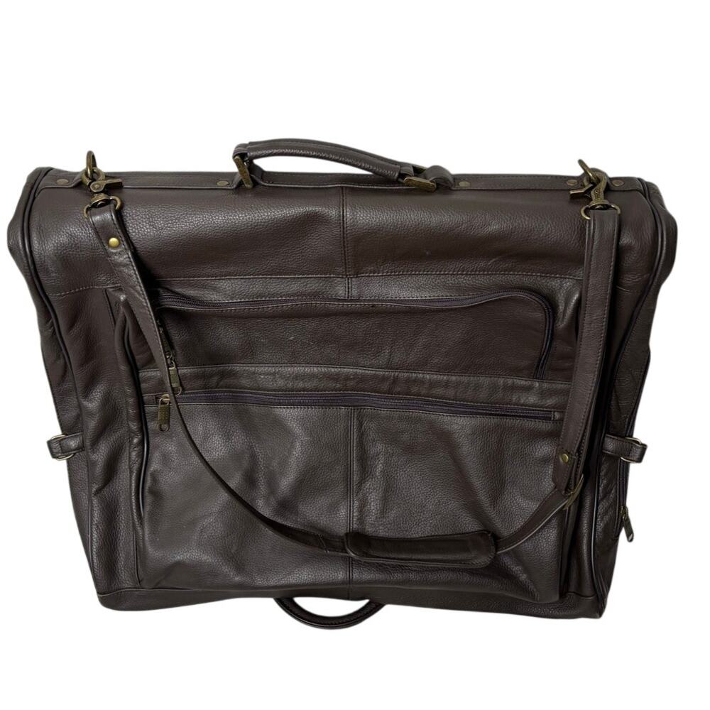 Amerileather Brown Leather 3-Suit Garment Bag Travel Luggage Carry On